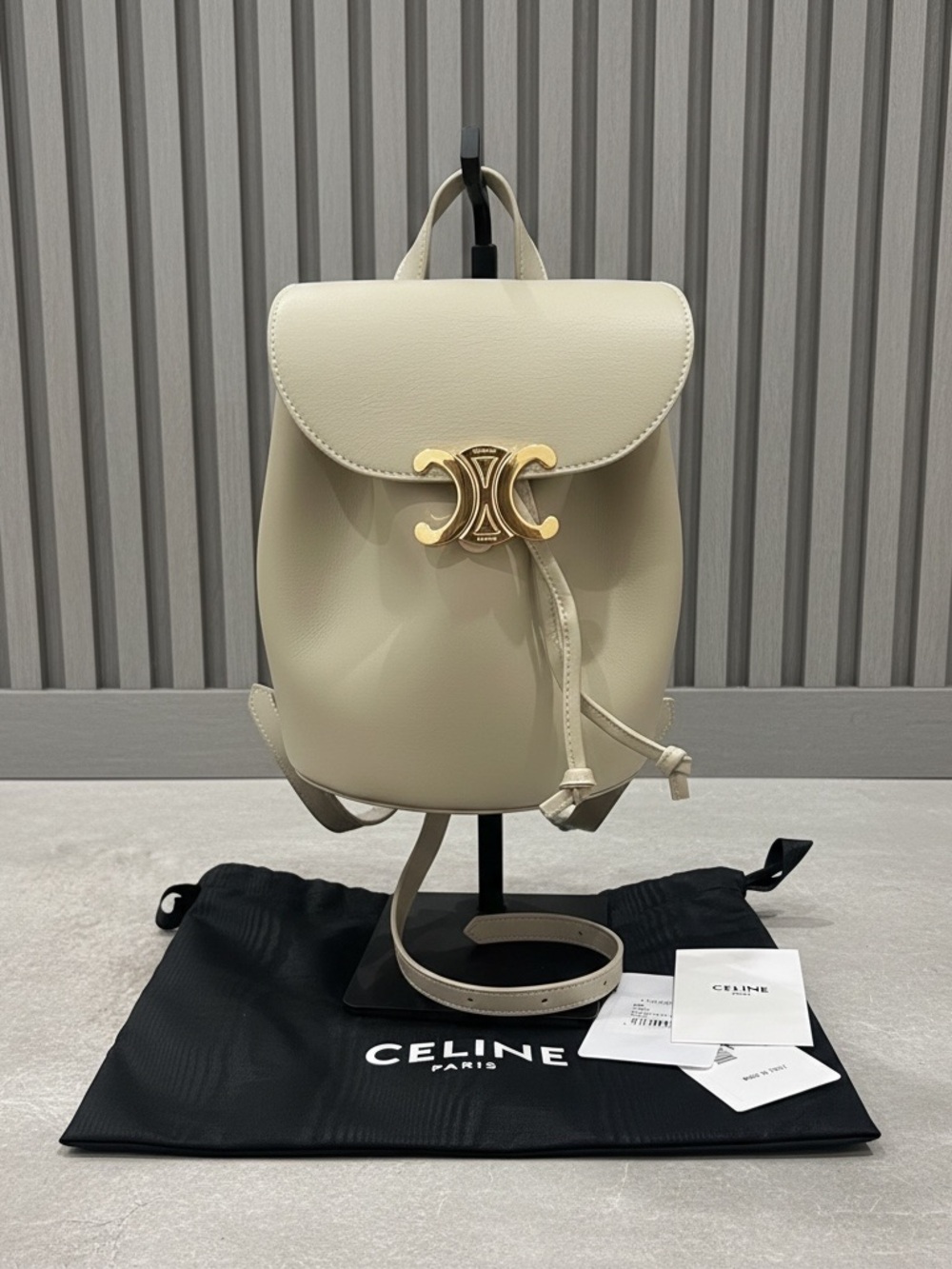 Cel*ne Triomphe Mini Backpack in Cream with Gold Hardware